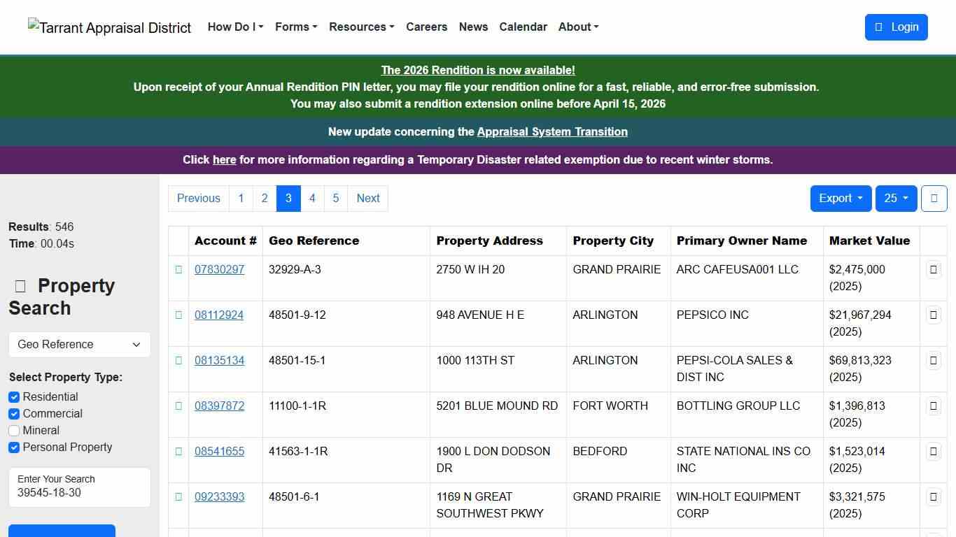 Property Search Results - Tarrant Appraisal District
