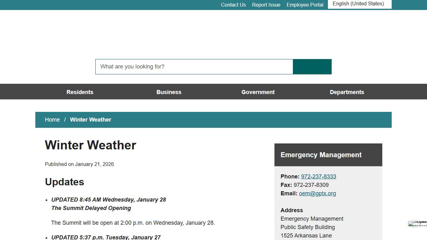 Winter Weather - City of Grand Prairie